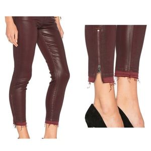 J Brand Alana Coated Claret Maroon Raw Hem Zipper Skinny Pants Womens Size 26
